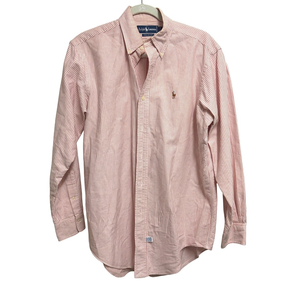Ralph Lauren Blake Striped Button Down Red Shirt Long Sleeve Cotton 15.5-34